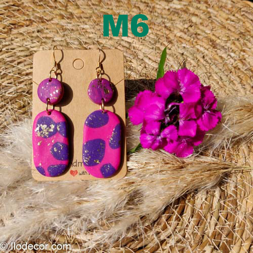 Boucles d'oreilles colorées en polymère 2 éléments M6