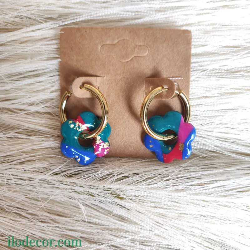boucles d’oreilles artisanales en pâte polymère et or – collection Éclats colorés