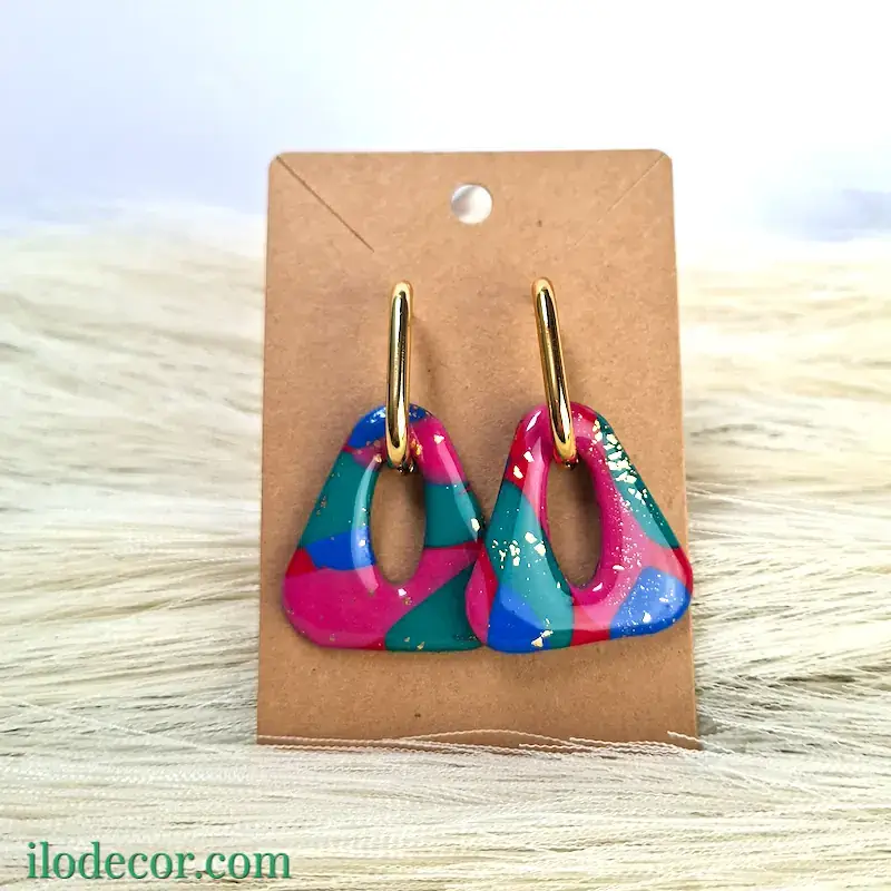 Arlequin multicolore -boucles d'oreilles "mosaïque dorée"