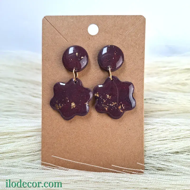 Fleures prune - boucles d'oreilles "mosaïque dorée"