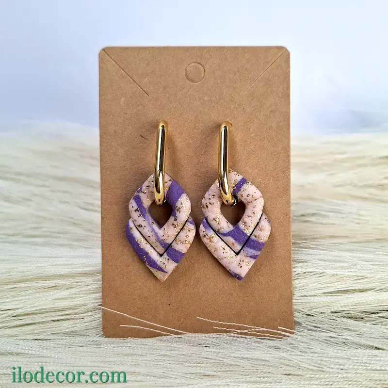 Losange lilas mat - boucles d'oreilles "mosaïque dorée"