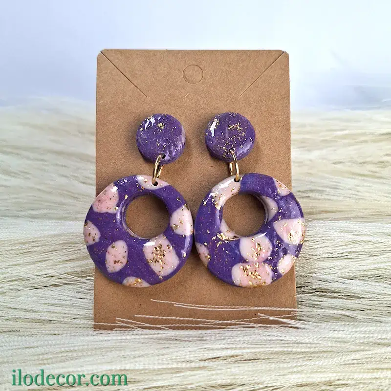 Ronds violet rose - boucles d'oreilles "mosaïque dorée"