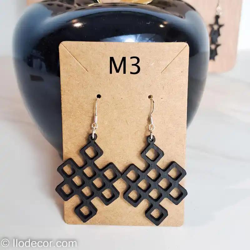 boucles d'oreilles losange dentelle noir