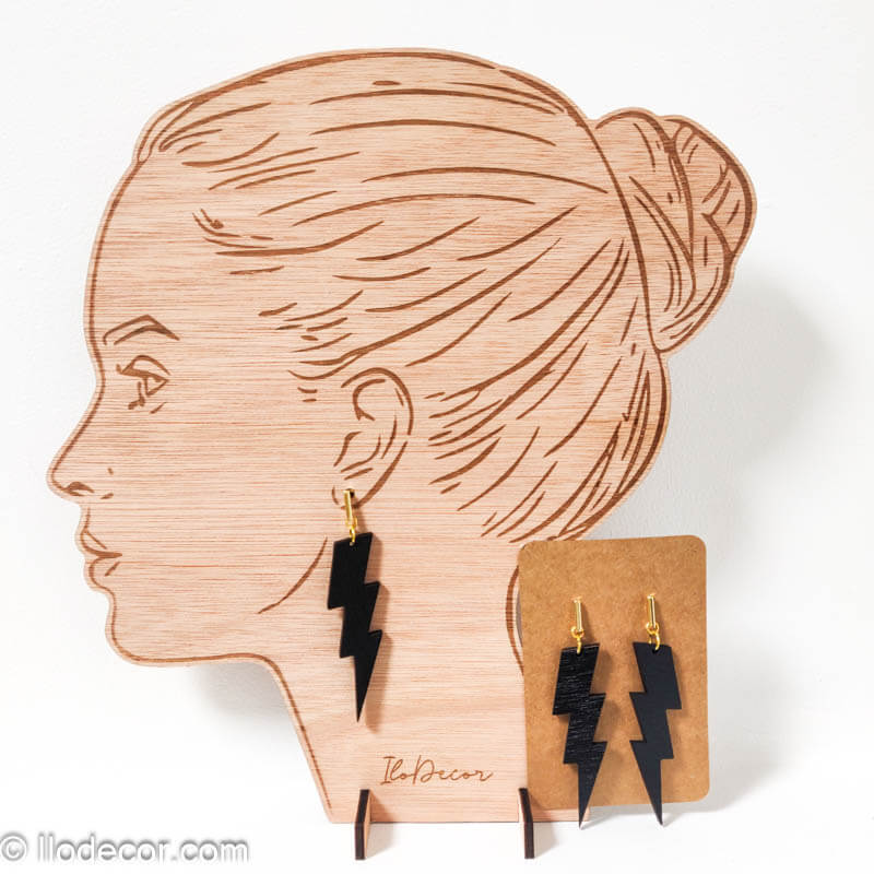 Boucles d'oreilles Pendantes "Foudre Obscure Ciselée" - Noir Mat
